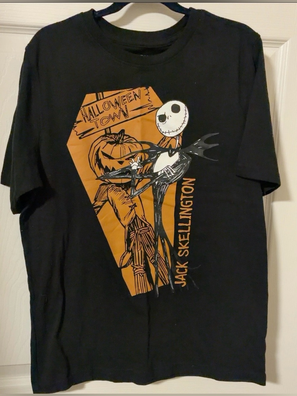 Disney Black Tee with Orange & White Jack Skellington Graphic